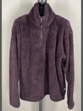 NEW Eddie Bauer Jacket Womens Large purple plush knit 1/4 zip pull over